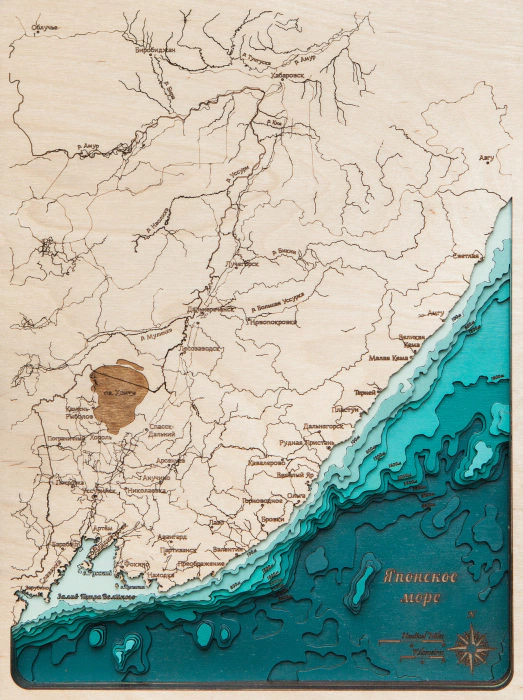 Wooden multi-layered map "Map of Primorsky Krai No. 1" to order